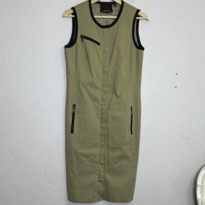 Carlisle Utility Style Tan Dress Womens Size 6 Full Zip Snap Midi Sleeveless